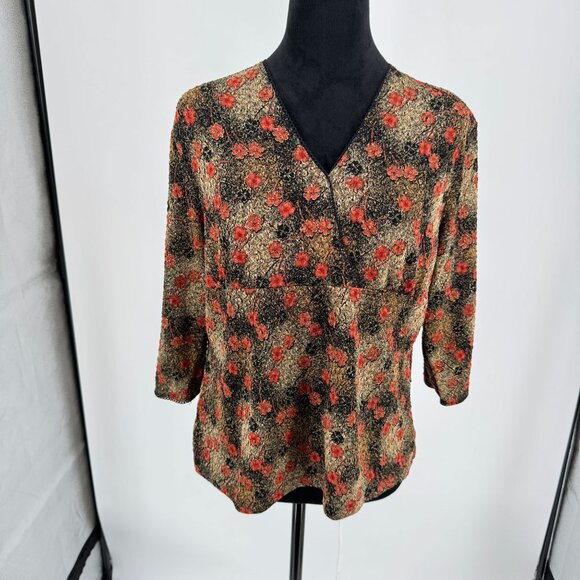 East 5th Y2K Faux Wrap Top Womens SIze‎ XL Empire Waist Stretch Lace Trim Floral - Picture 3 of 8
